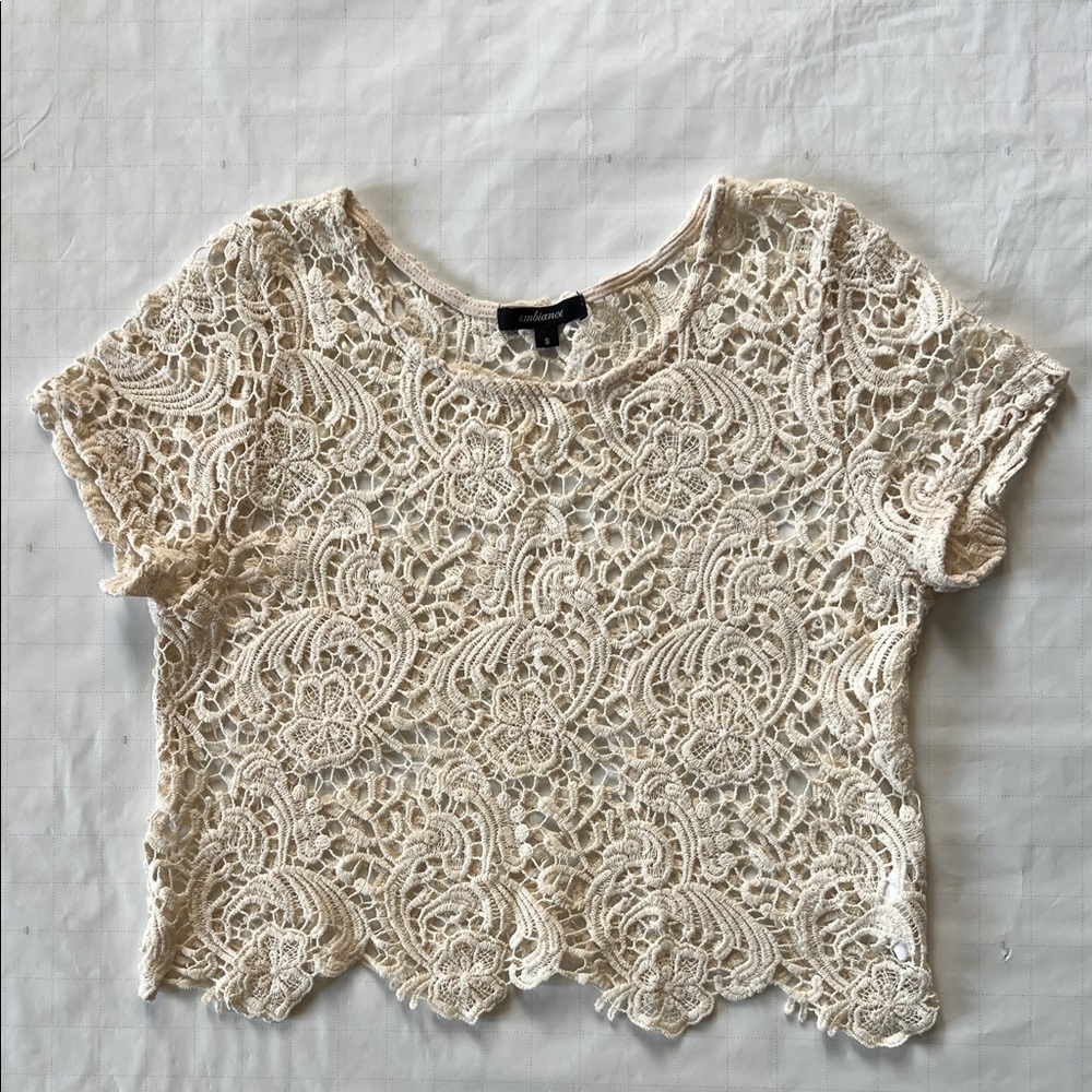 Women’s Elegant Cream Lace Top - Size S